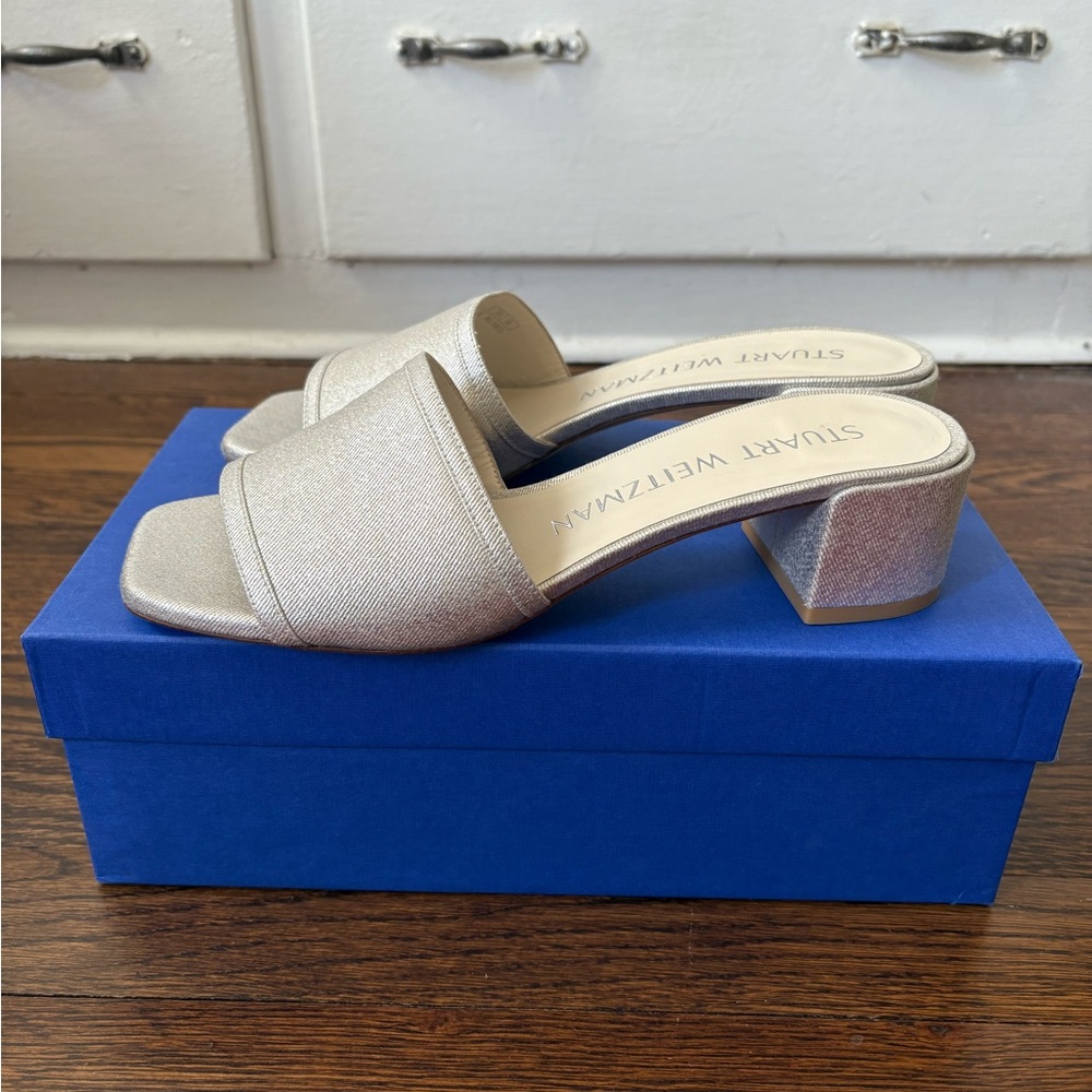 Stuart Weitzman Women's Silver Block Heel Sandals